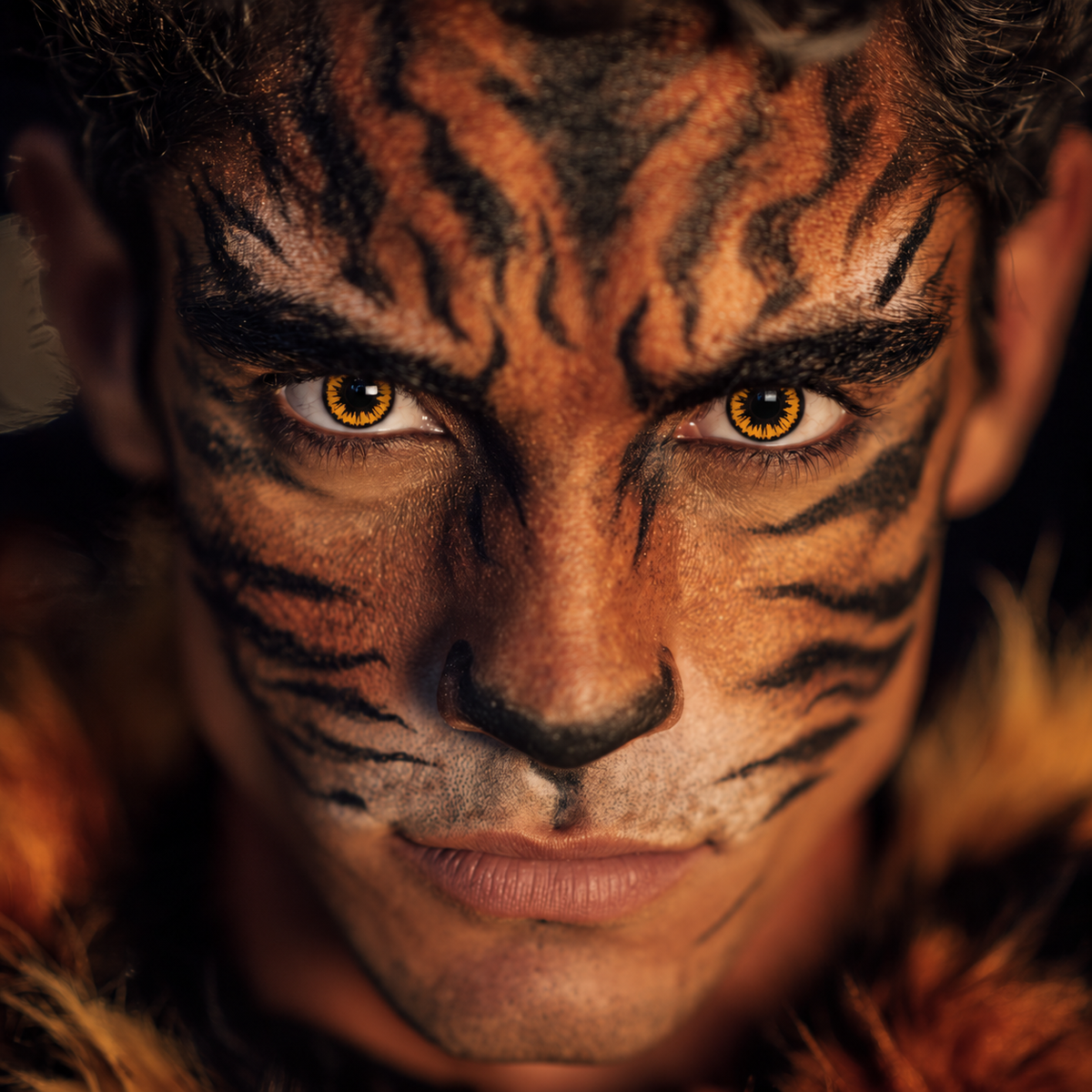 Maquillaje de tigre con pupilentes ámbar