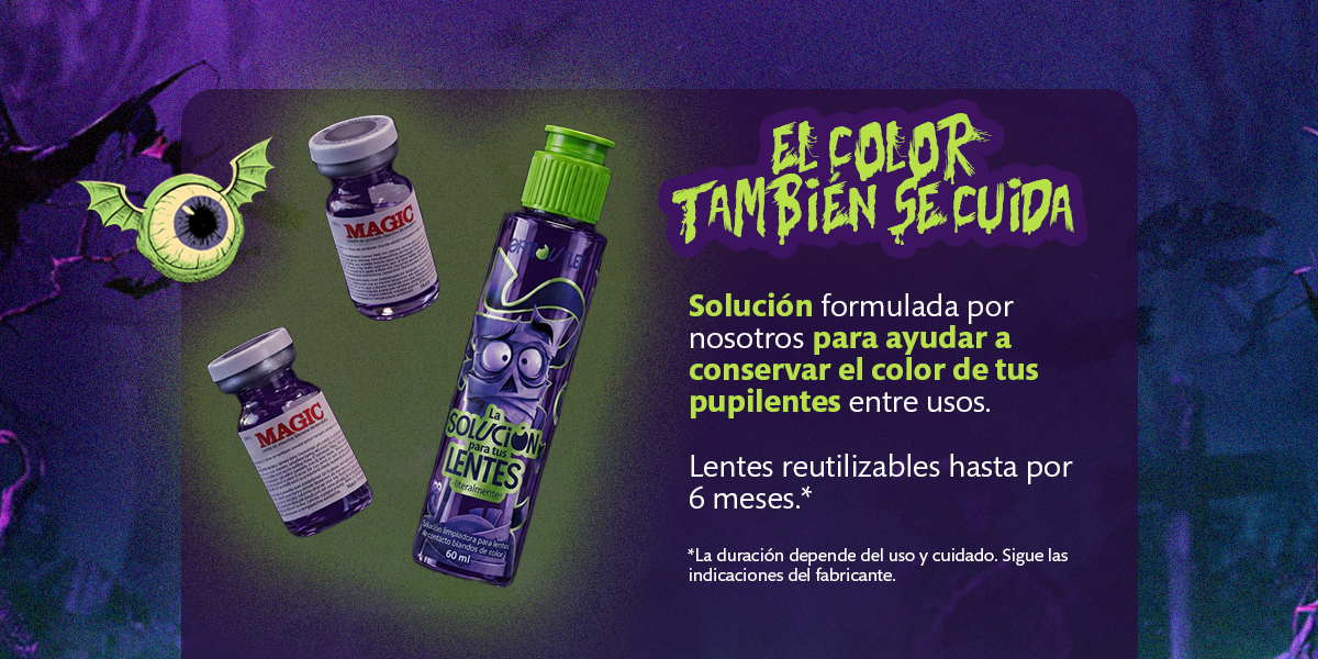 El color también se cuida: solución formulada para ayudar a conservar el color de los pupilentes entre usos.