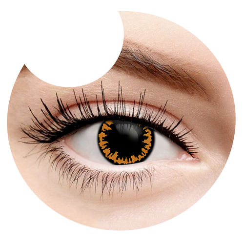 Primer plano del ojo con los pupilentes Amarillo Crepúsculo de Optioutlet puestos