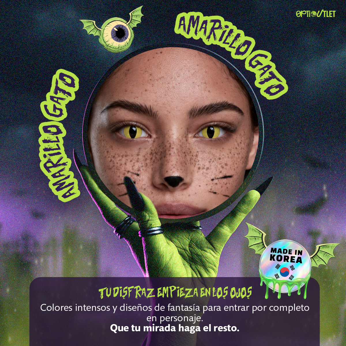 Pupilentes de fantasía Amarillo Gato de Optioutlet vistos de cerca