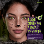 Modelo caracterizado con los pupilentes de fantasía Amarillo Gato