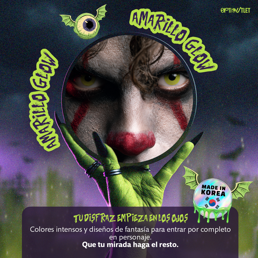 Pupilentes de fantasía Amarillo Glow de Optioutlet vistos de cerca