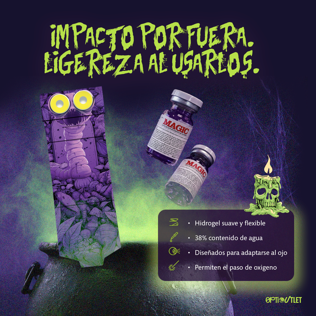 Pupilentes Amarillo Glow de hidrogel suave y flexible con 38% de contenido de agua