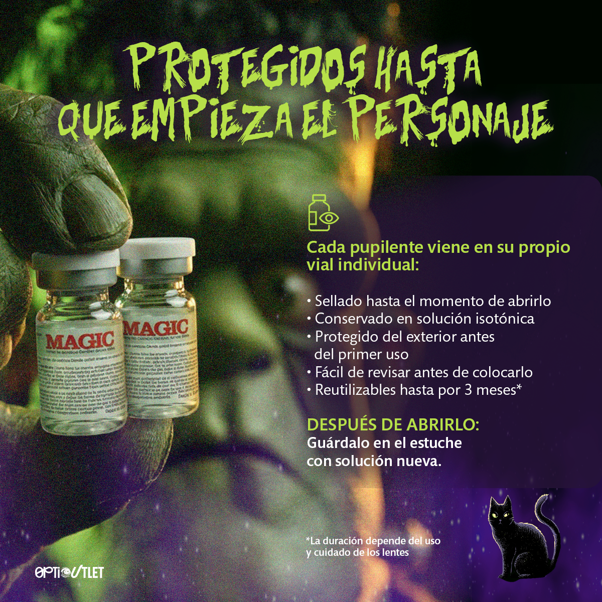Cada pupilente viene sellado en su vial individual con solución isotónica