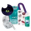 Combo Halloween Amarillo Neón: pupilentes, estuche, solución y tatuajes temporales