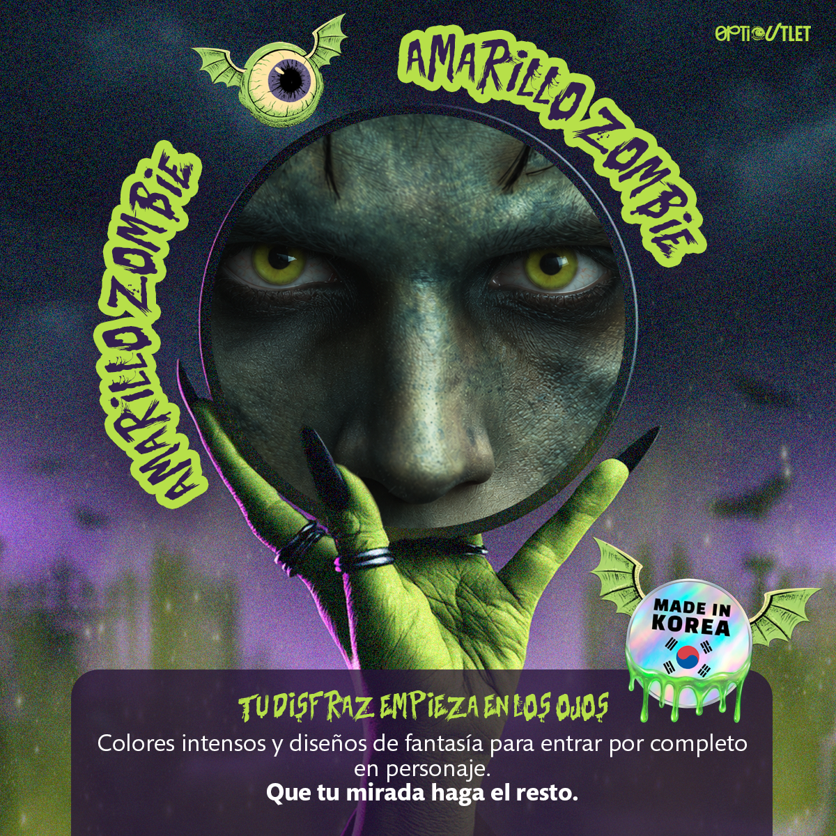 Pupilentes de fantasía Amarillo Zombie de Optioutlet vistos de cerca