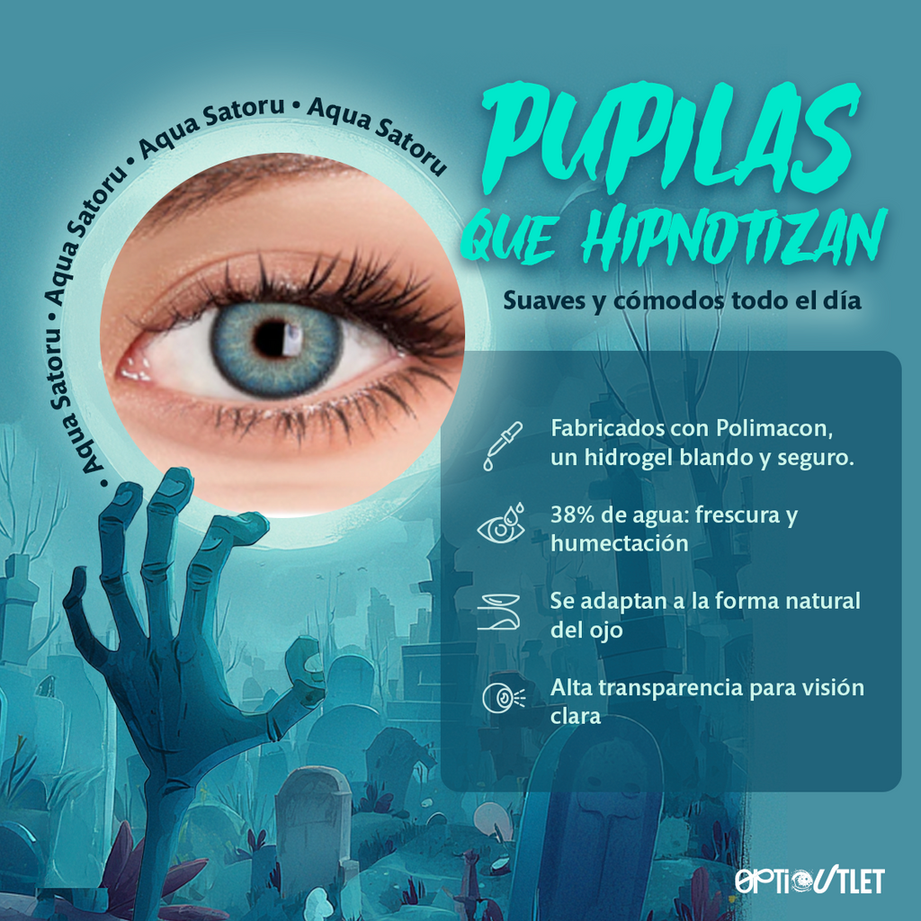 Ficha técnica de los pupilentes Aqua Satoru: Polimacon, 38% de agua