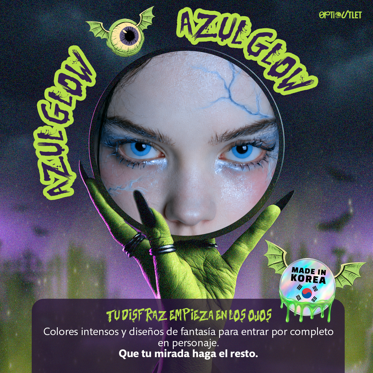 Pupilentes de fantasía Azul Glow de Optioutlet vistos de cerca