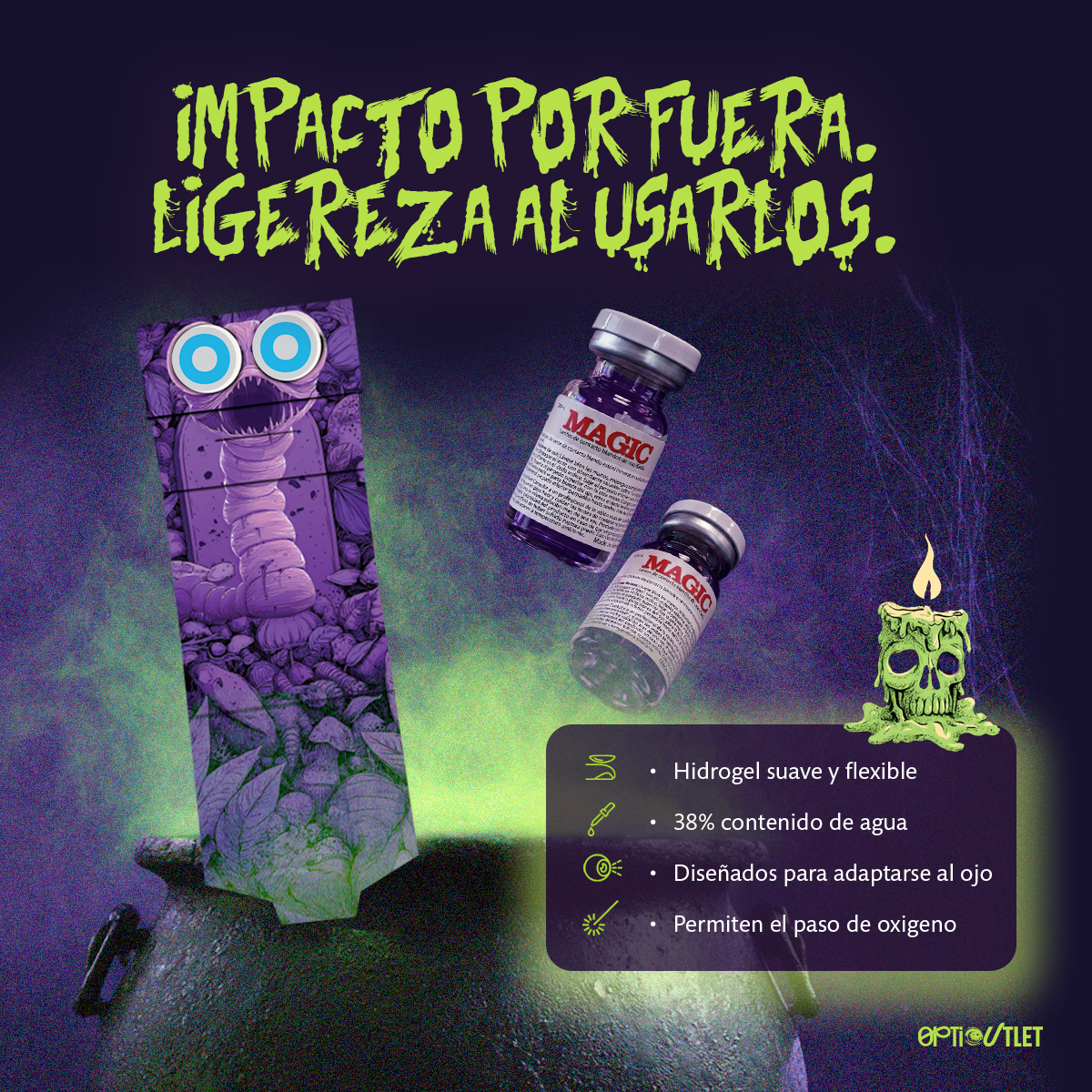 Pupilentes Azul Glow de hidrogel suave y flexible con 38% de contenido de agua