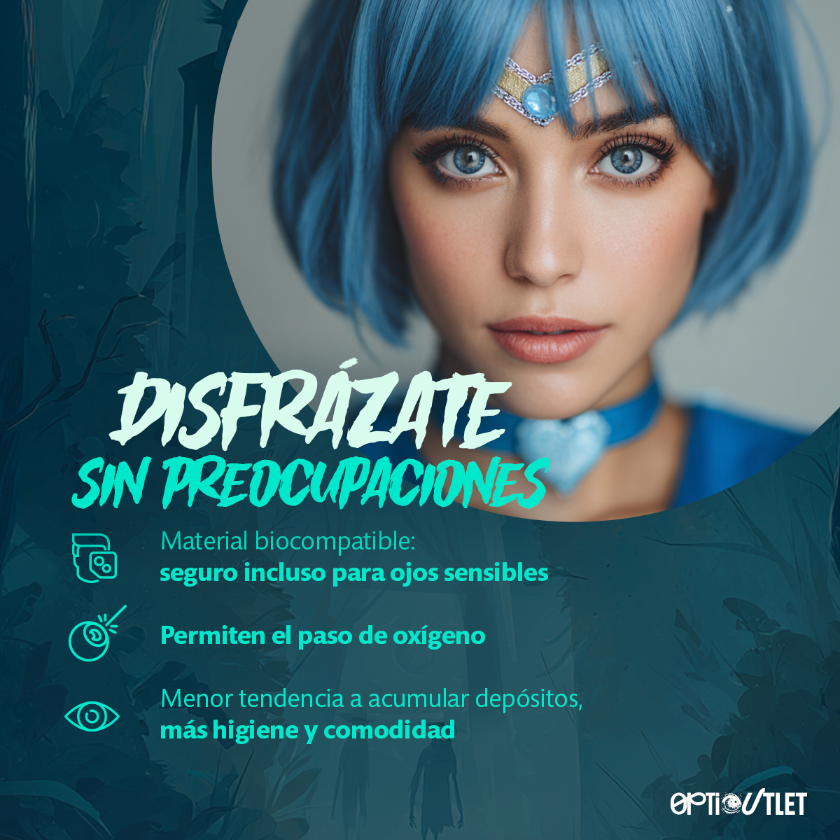 Modelo usando los pupilentes de fantasía Azul Mercury