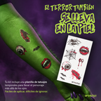 Planilla de tatuajes temporales incluida en el Combo Halloween