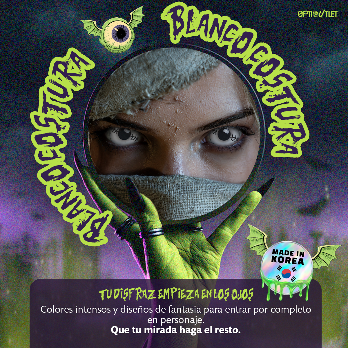 Pupilentes de fantasía Blanco Costura de Optioutlet vistos de cerca
