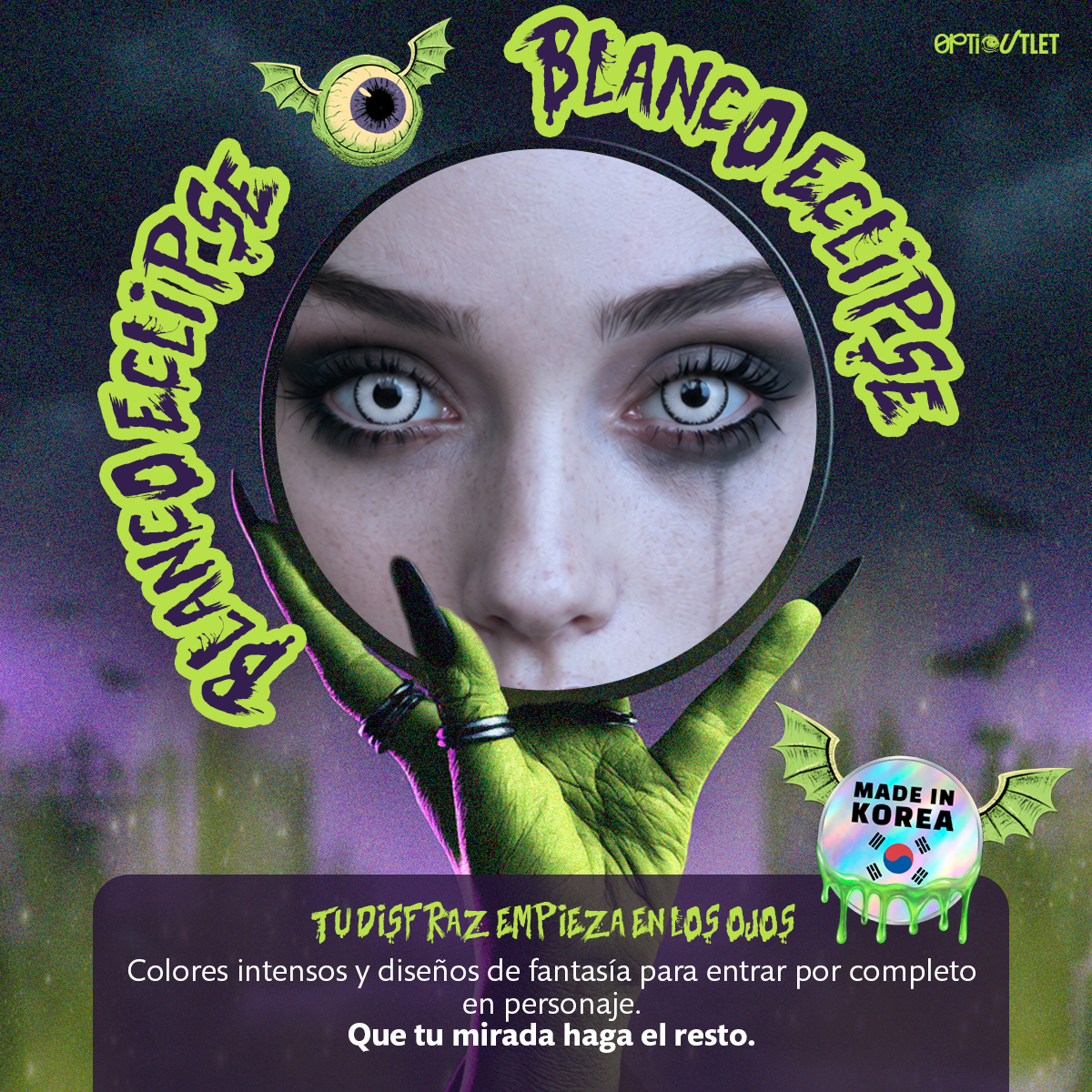 Pupilentes de fantasía Blanco Eclipse de Optioutlet vistos de cerca
