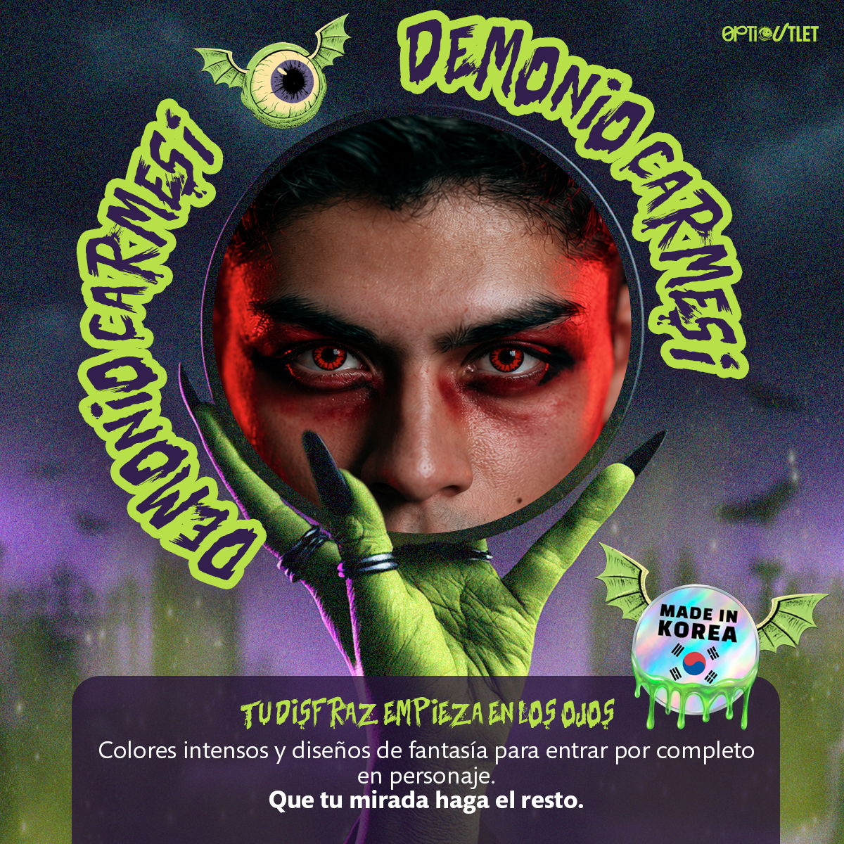 Pupilentes de fantasía Demonio Carmesí de Optioutlet vistos de cerca
