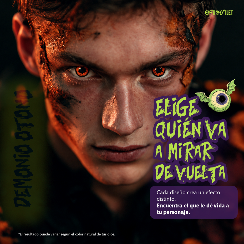 Modelo caracterizado con los pupilentes de fantasía Demonio Otoño