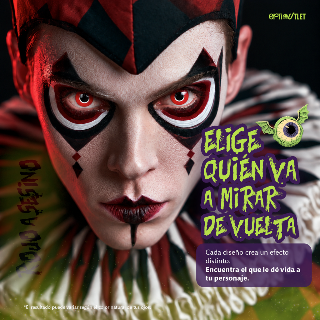 Modelo caracterizado con los pupilentes de fantasía Rojo Asesino