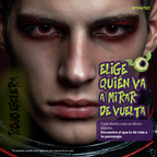 Modelo caracterizado con los pupilentes de fantasía Rojo Esclera