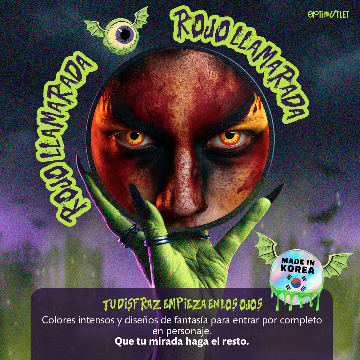 Pupilentes de fantasía Rojo Llamarada de Optioutlet vistos de cerca