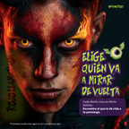 Modelo caracterizado con los pupilentes de fantasía Rojo Llamarada