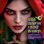 Modelo caracterizado con los pupilentes de fantasía Rojo Manson