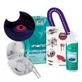 Combo Halloween Rojo Neón: pupilentes, estuche, solución y tatuajes temporales