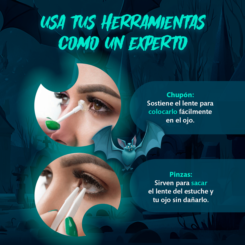 Cómo usar el chupón y las pinzas incluidos con los pupilentes Rojo Neón