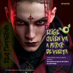 Modelo caracterizado con los pupilentes de fantasía Rojo Pentagrama