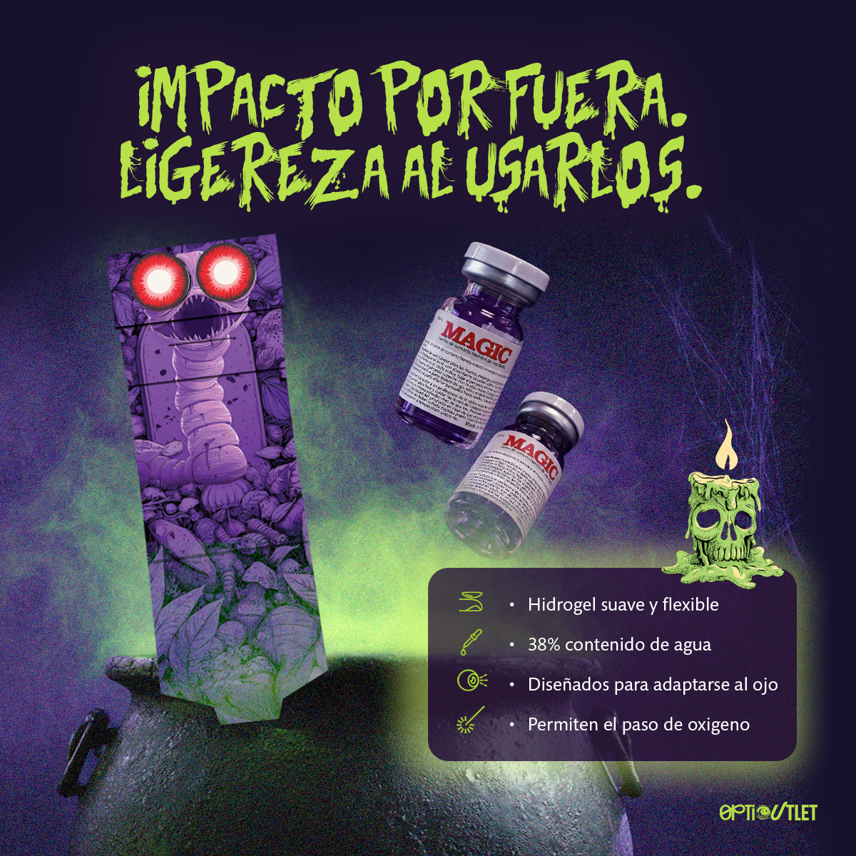 Pupilentes Rojo Vampiro de hidrogel suave y flexible con 38% de contenido de agua