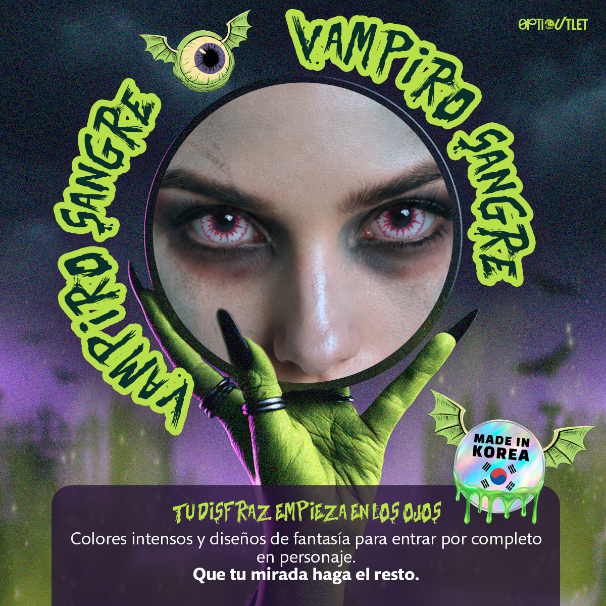 Pupilentes de fantasía Sangre Vampiro de Optioutlet vistos de cerca