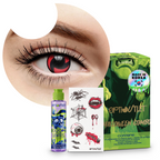 Combo Halloween Sharingan Kakashi: pupilentes de fantasía, estuche, solución limpiadora y tatuajes temporales