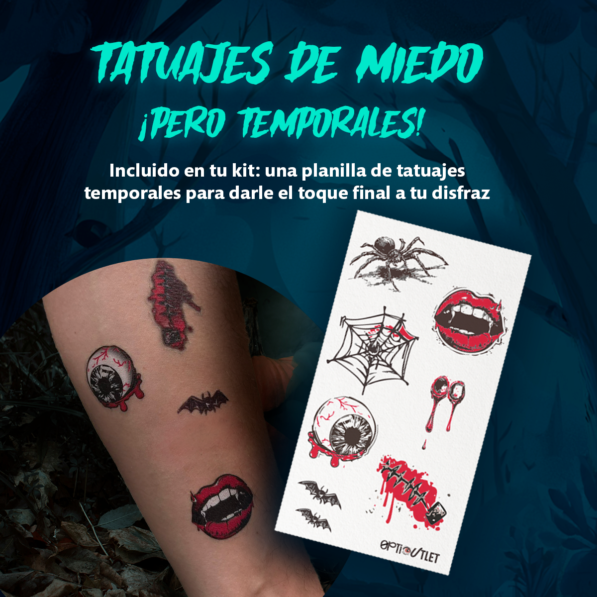 Planilla de tatuajes temporales incluida con los pupilentes Sharingan Morado Sasuke