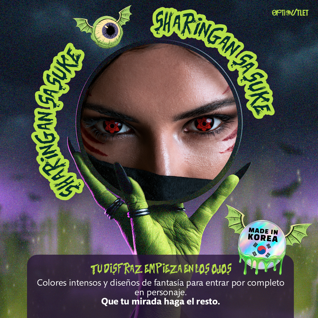 Pupilentes de fantasía Sharingan Sasuke de Optioutlet vistos de cerca
