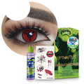 Combo Halloween Sharingan Tomoe: pupilentes de fantasía, estuche, solución limpiadora y tatuajes temporales
