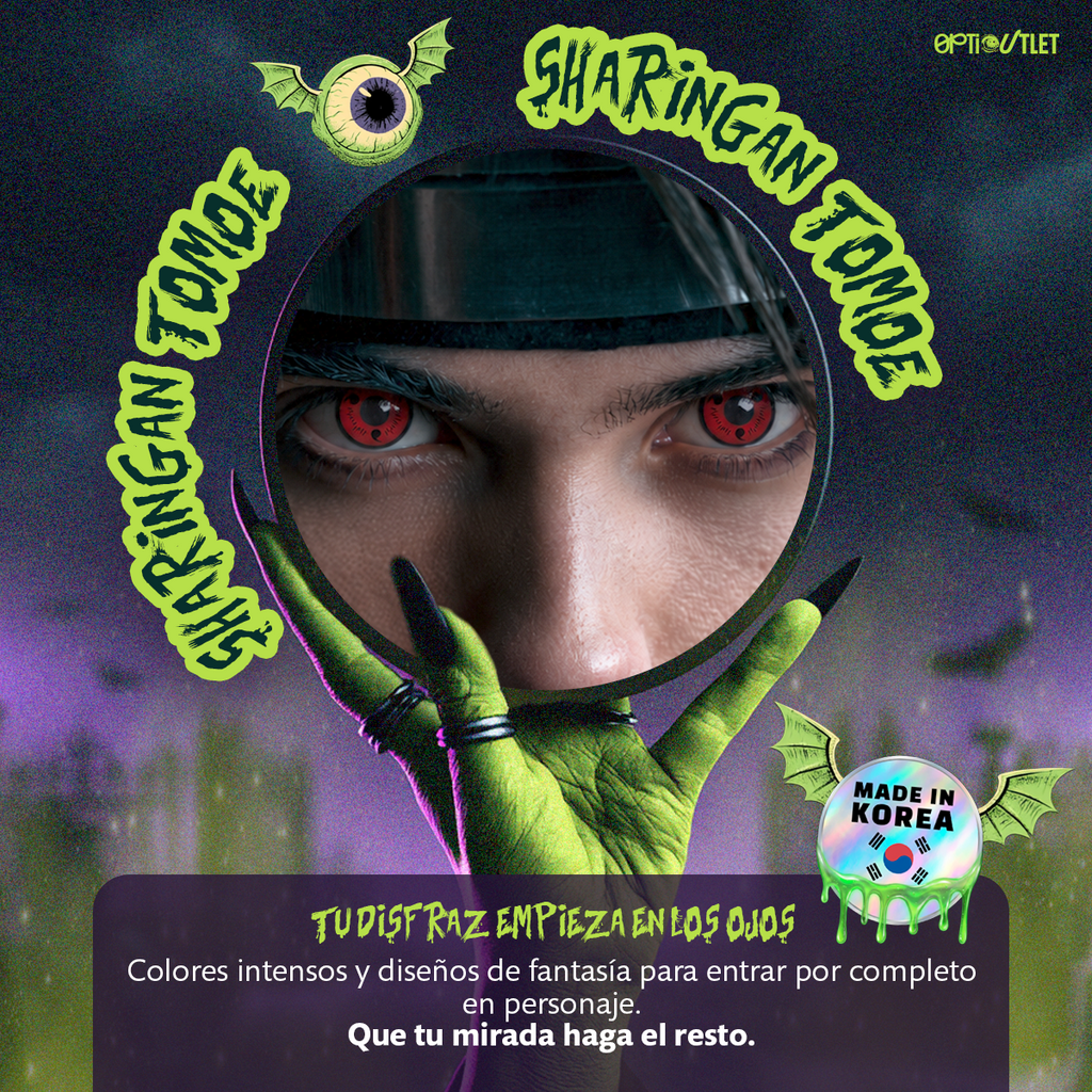 Pupilentes de fantasía Sharingan Tomoe de Optioutlet vistos de cerca