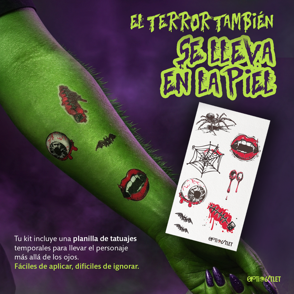 Planilla de tatuajes temporales incluida en el Combo Halloween