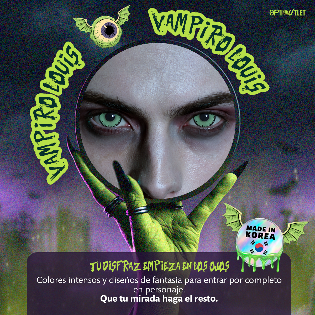 Pupilentes de fantasía Vampiro Louis de Optioutlet vistos de cerca