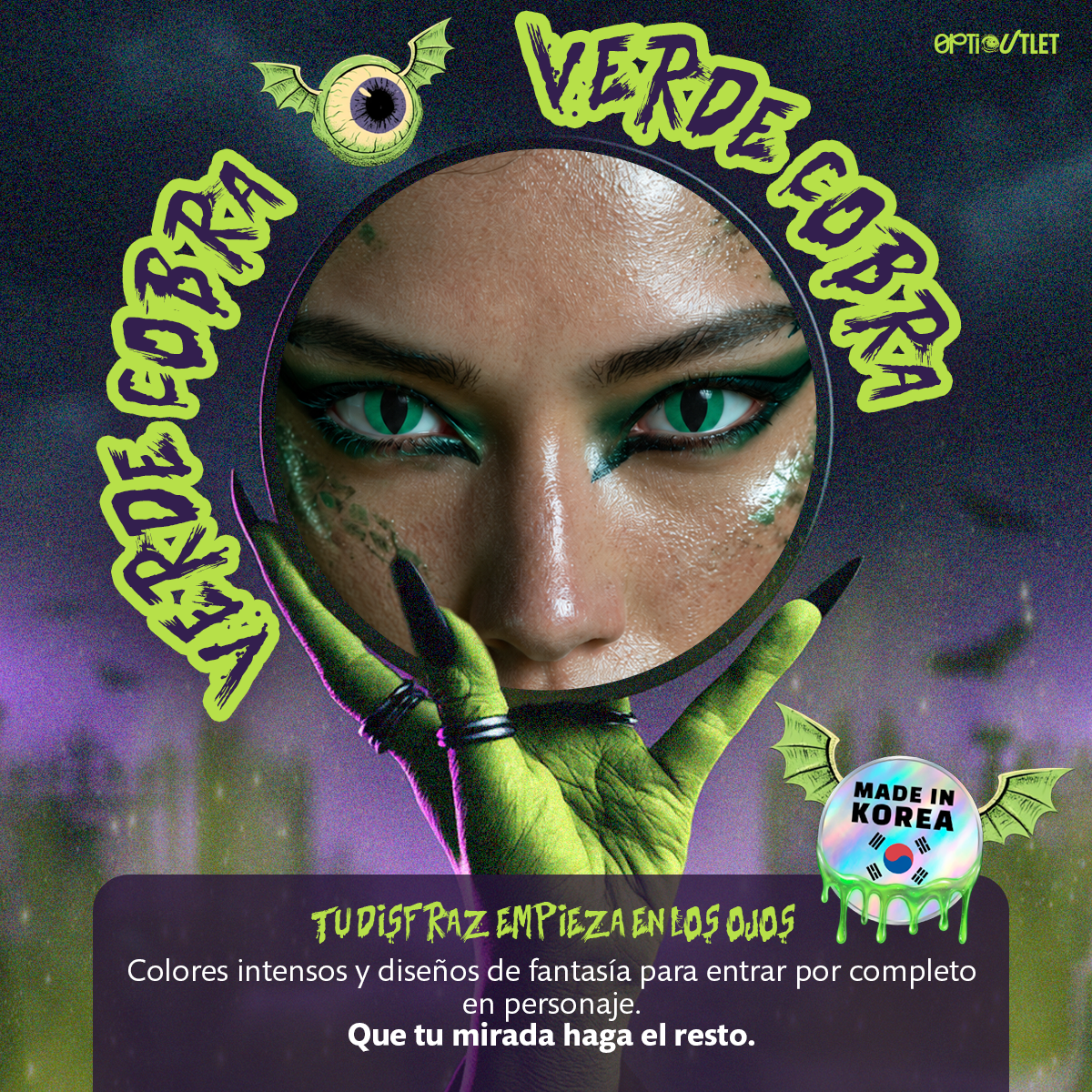 Pupilentes de fantasía Verde Cobra de Optioutlet vistos de cerca
