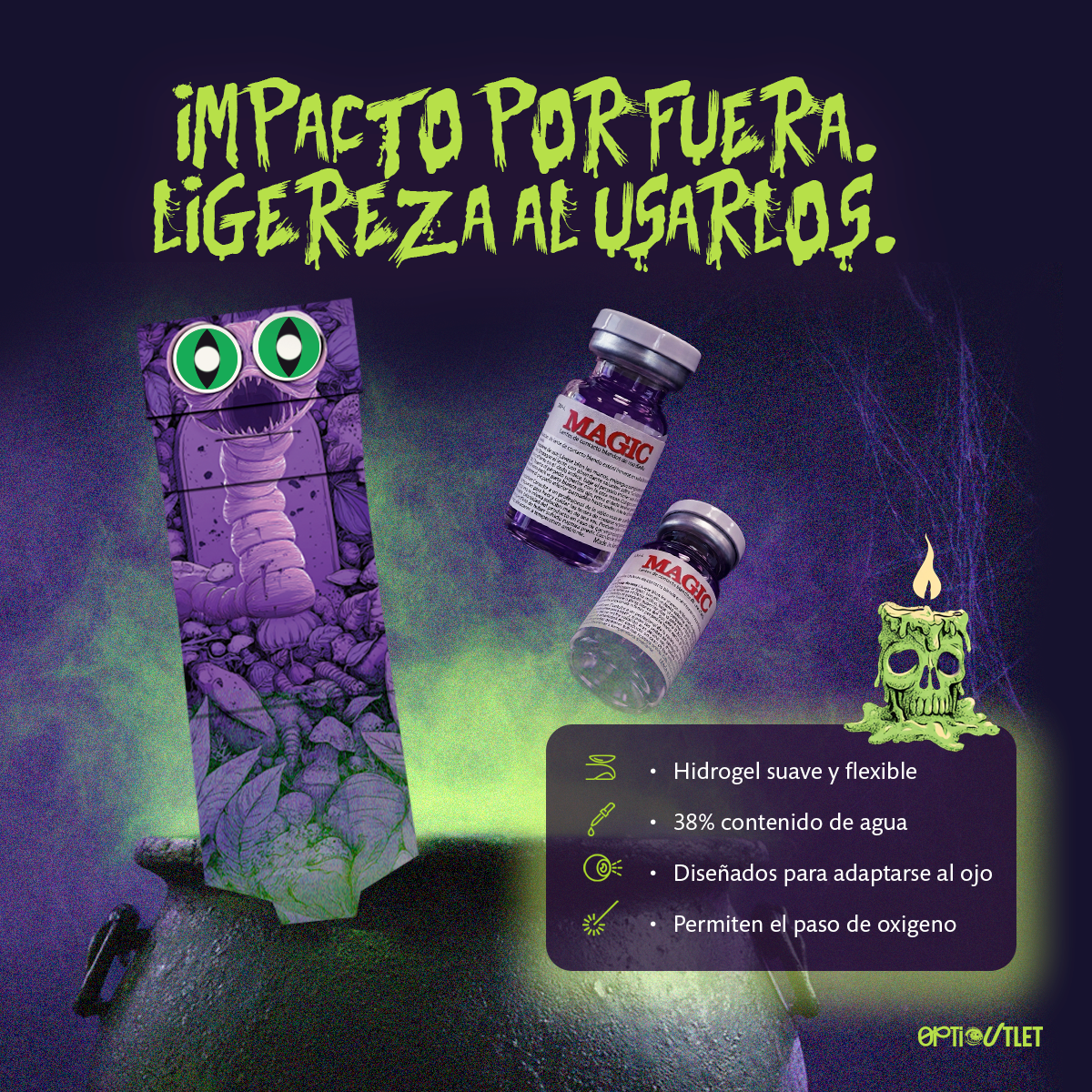 Pupilentes Verde Cobra de hidrogel suave y flexible con 38% de contenido de agua