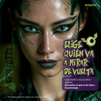 Modelo caracterizado con los pupilentes de fantasía Verde Cobra