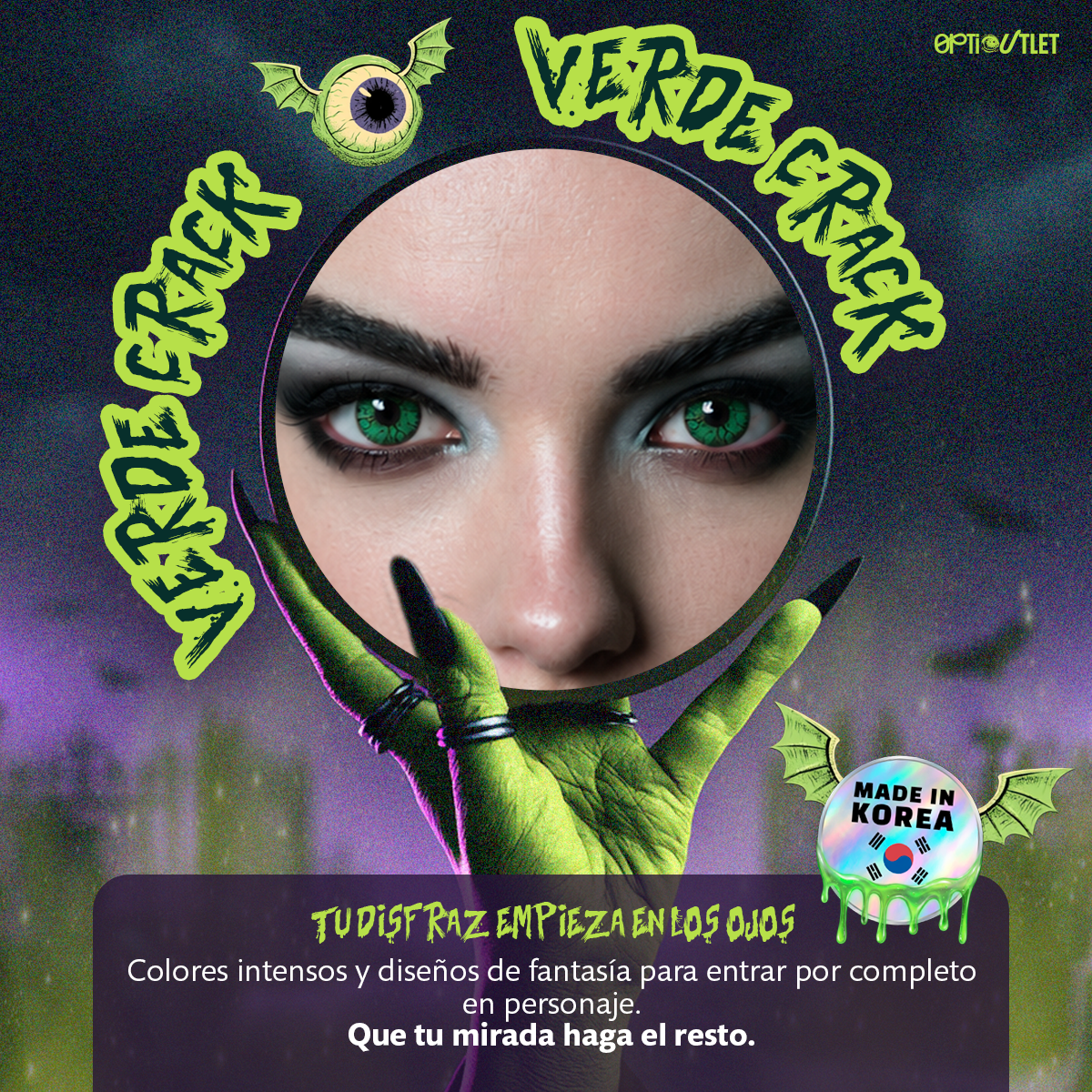 Pupilentes de fantasía Verde Crack de Optioutlet vistos de cerca