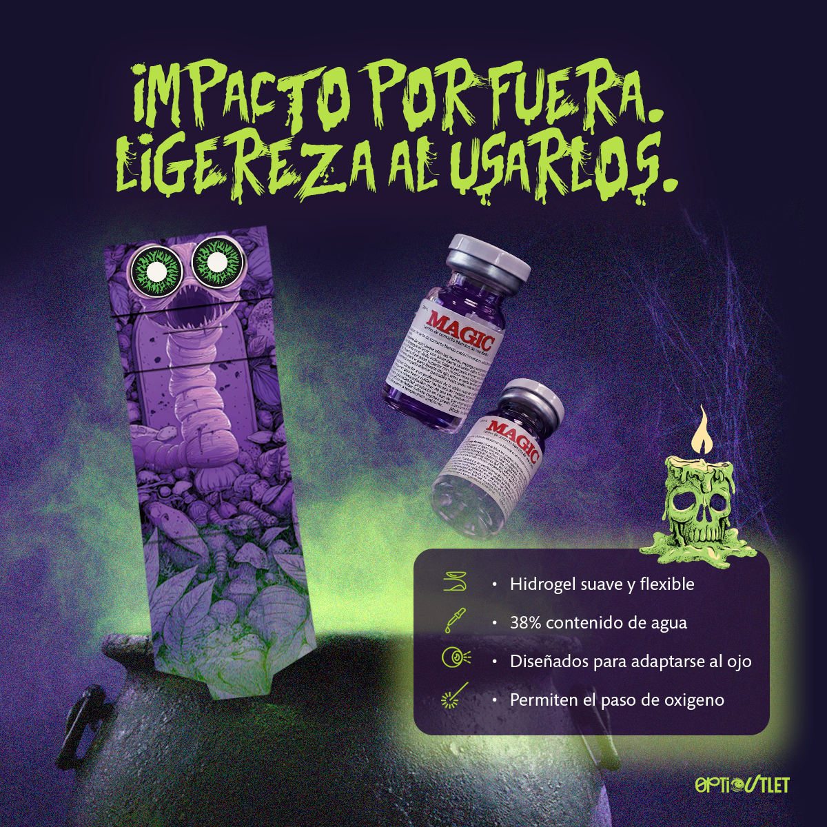 Pupilentes Verde Glamour de hidrogel suave y flexible con 38% de contenido de agua