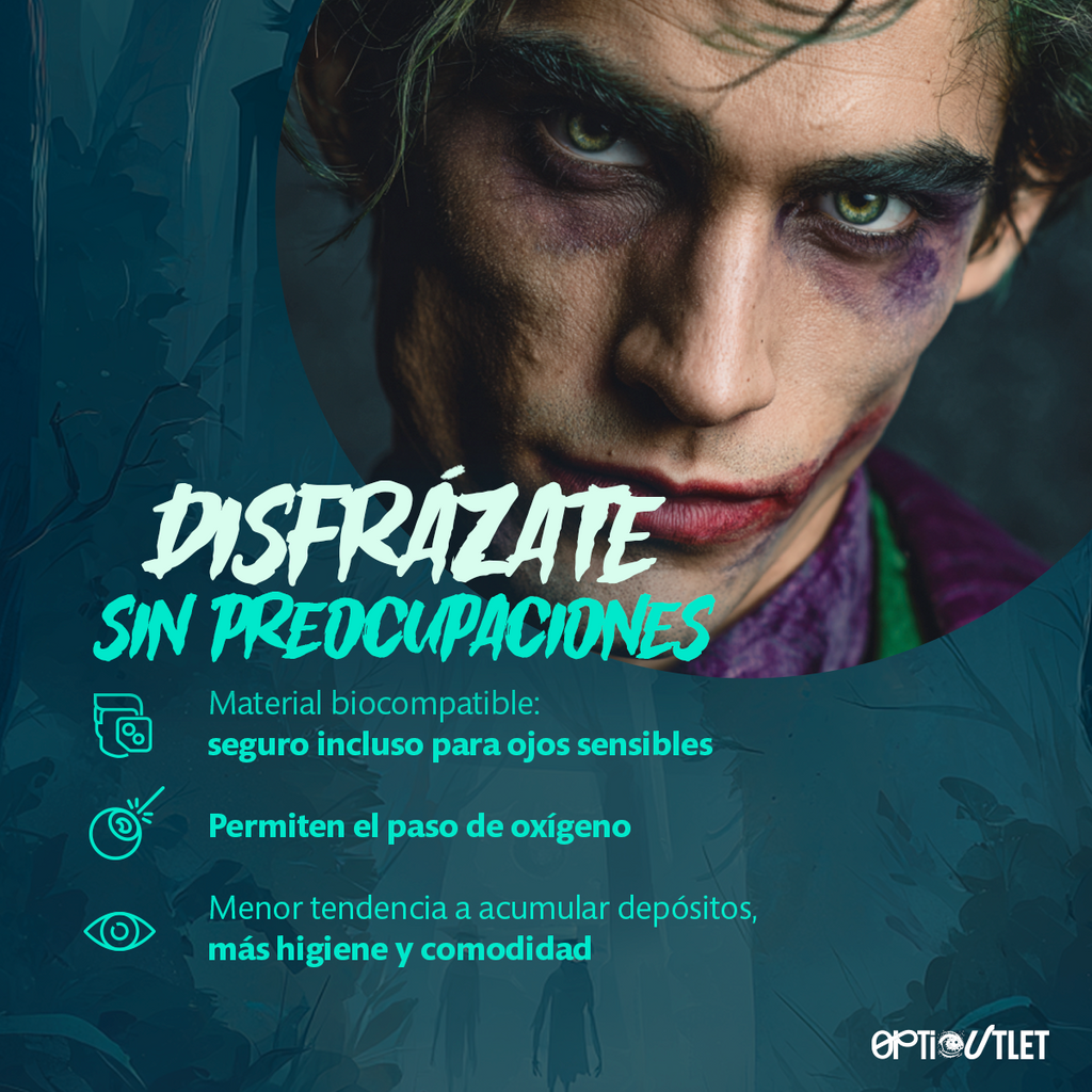 Modelo usando los pupilentes de fantasía Verde Joker