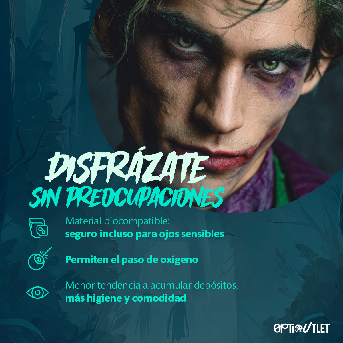 Modelo usando los pupilentes de fantasía Verde Joker