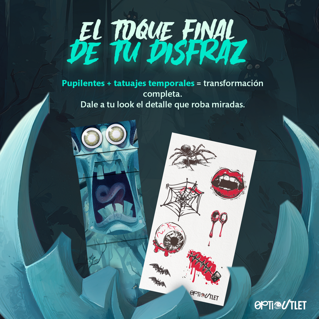 Pupilentes Verde Joker con planilla de tatuajes temporales incluida