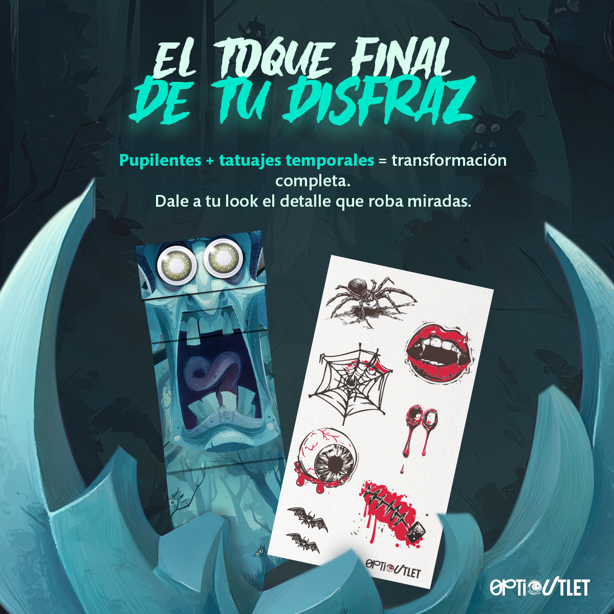Pupilentes Verde Joker con planilla de tatuajes temporales incluida