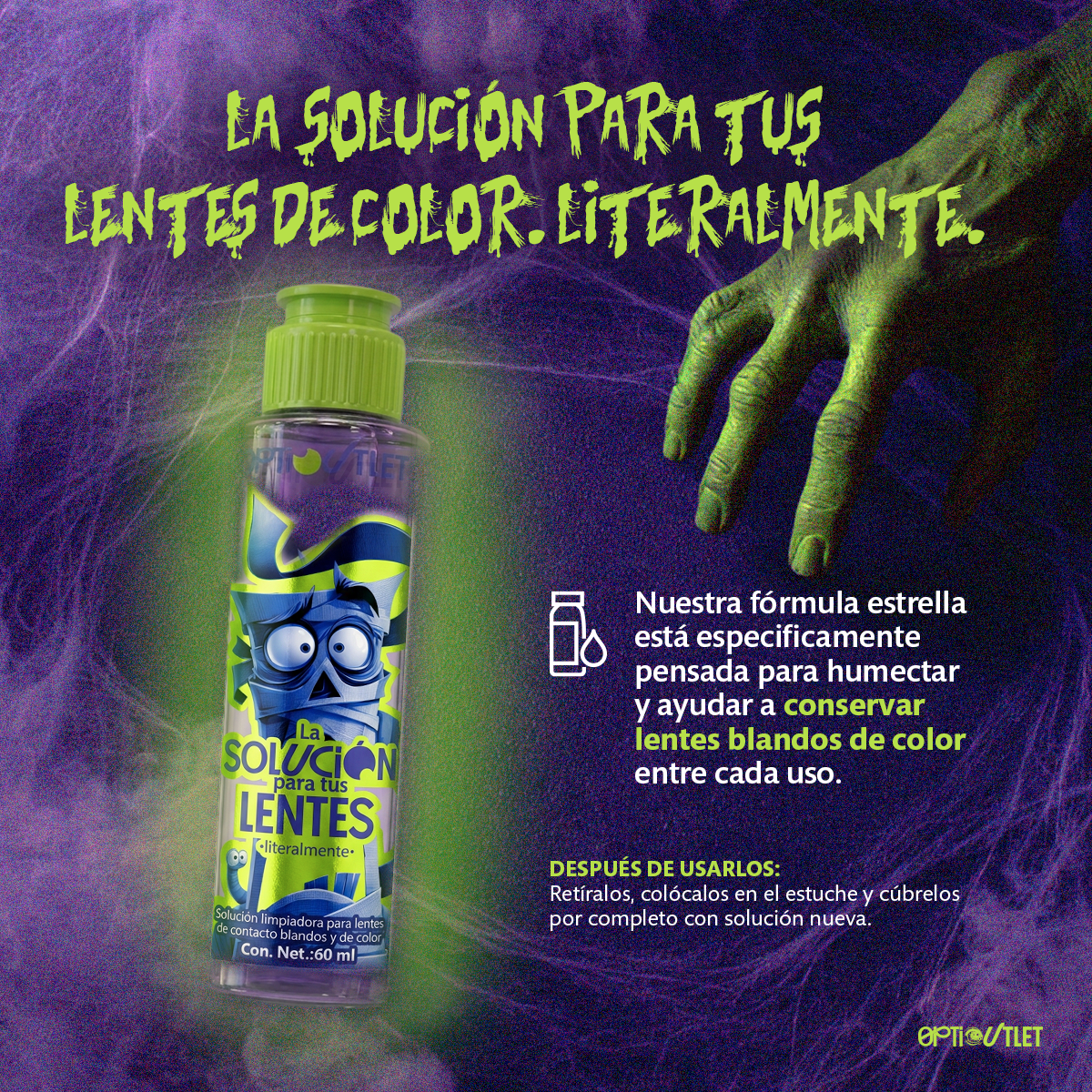 Solución limpiadora Optioutlet de 60 ml para lentes de contacto blandos de color