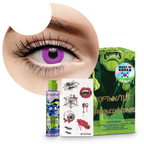 Combo Halloween Violeta Shinobu: pupilentes de fantasía, estuche, solución limpiadora y tatuajes temporales