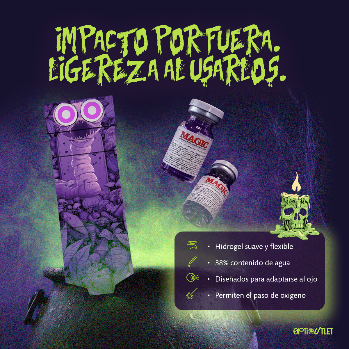 Pupilentes Violeta Shinobu de hidrogel suave y flexible con 38% de contenido de agua