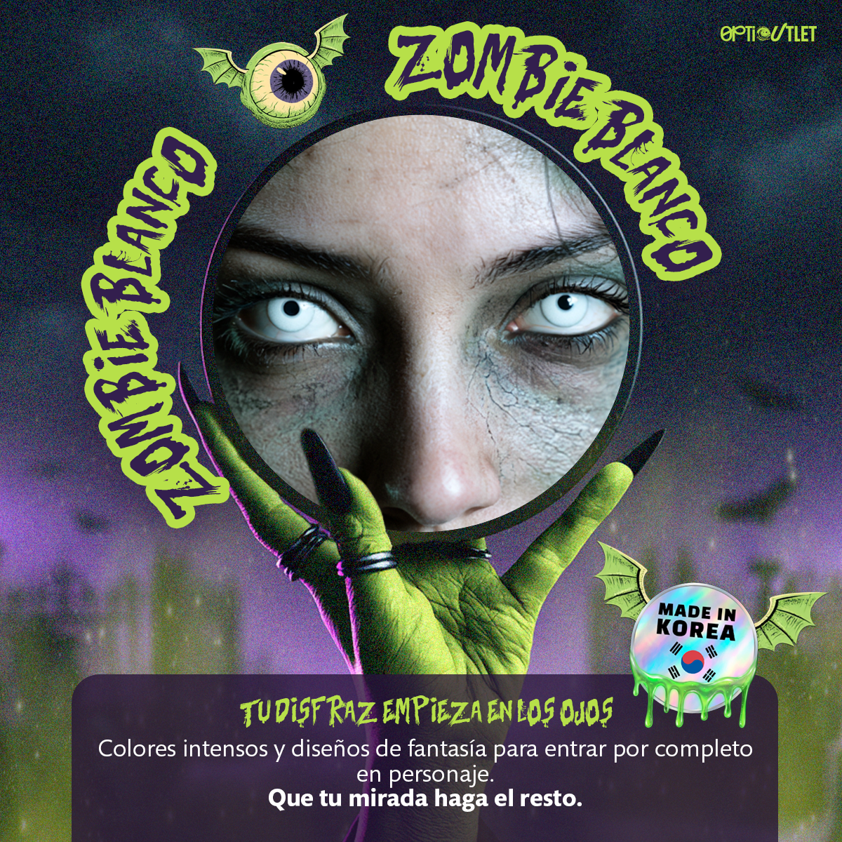 Pupilentes de fantasía Zombie Blanco de Optioutlet vistos de cerca